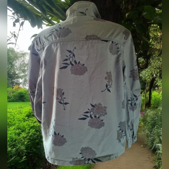 H&M Khaki Green Floral Utility Jacket Sz S - Picture 5 of 13